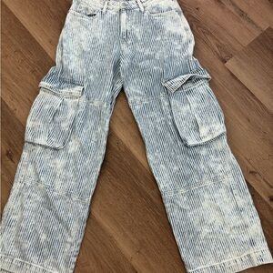 Striped Light Blue Cargo Pants for Women